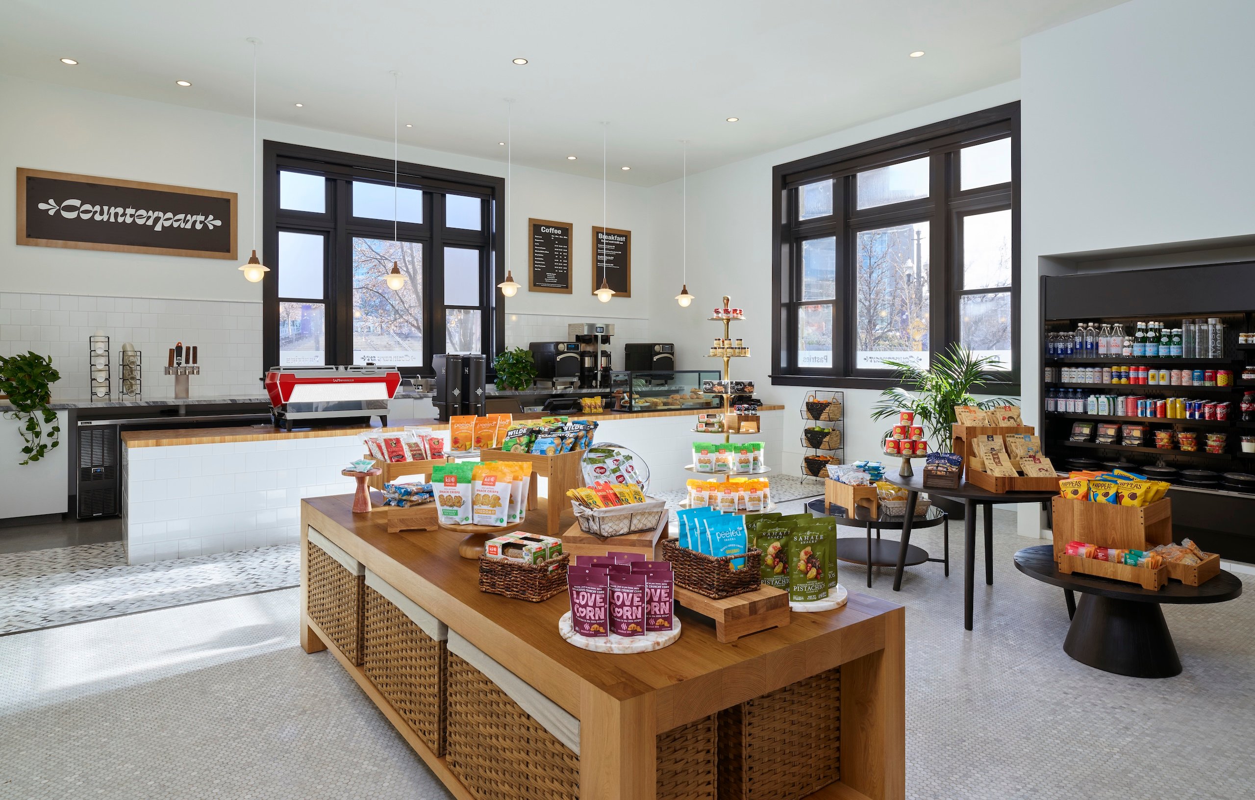 The food and snack section of Counterpart, a sunny coffee shop at Asher Adams Hotel, Salt Lake City