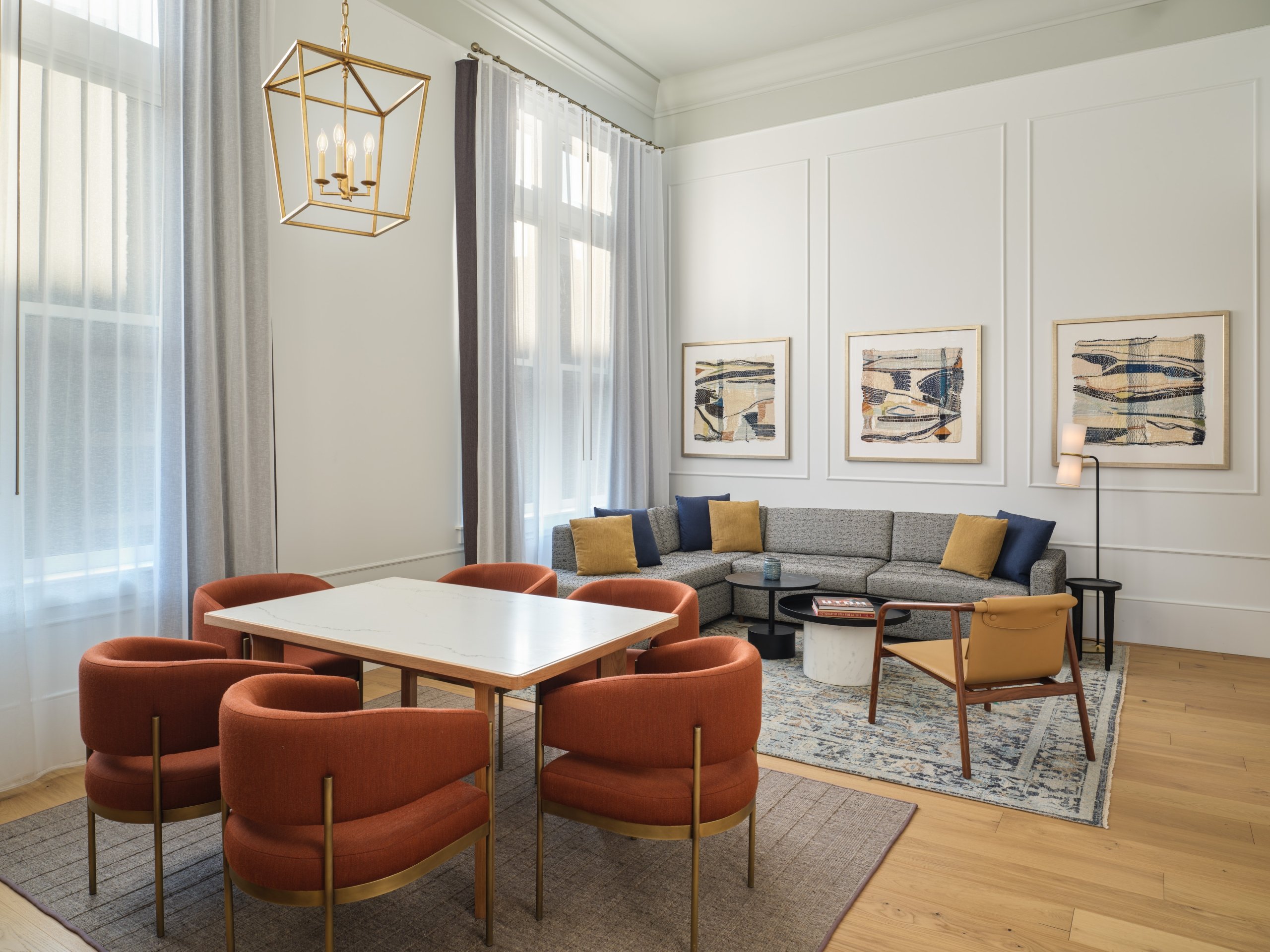 The living and dining areas in a suite at Asher Adams Hotel, Salt Lake City