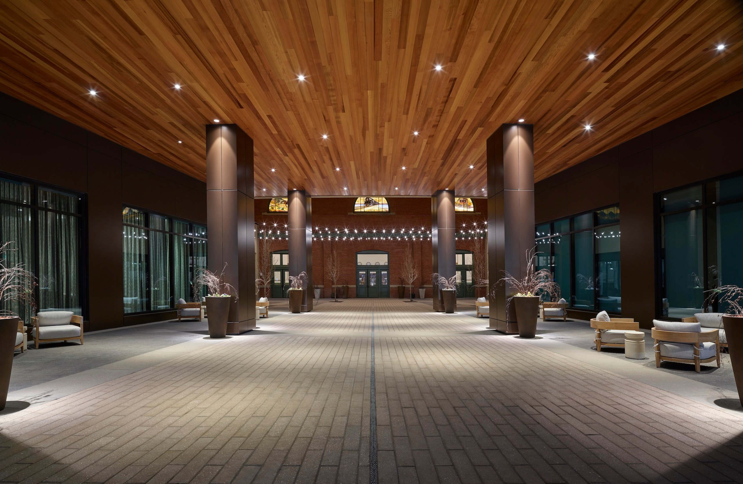 The large event space, Breezeway, with dramatic lighting, at Asher Adams Hotel, Salt Lake City