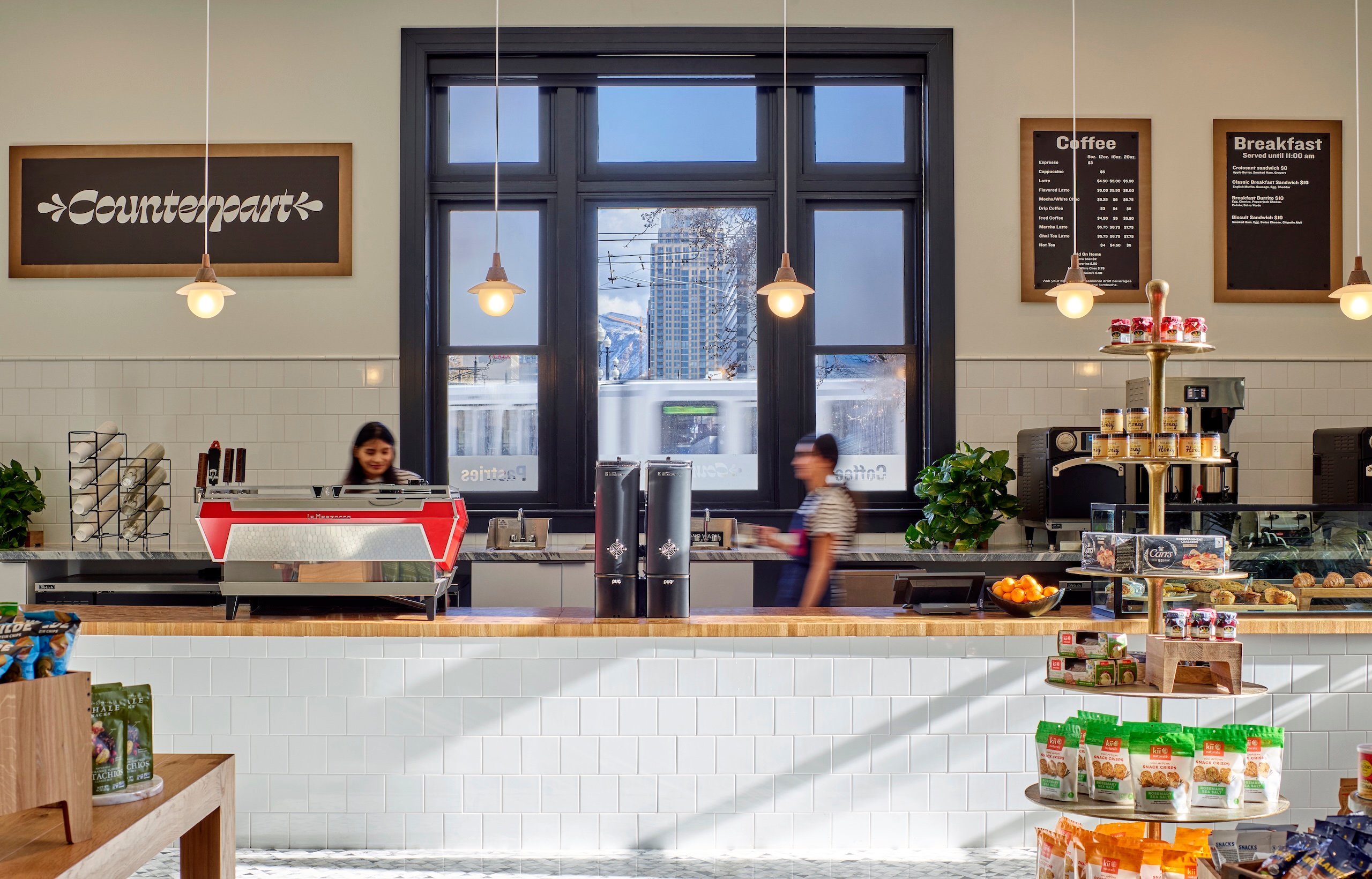 Two baristas working at Counterpart, a sunny restaurant at Asher Adams Hotel, Salt Lake City