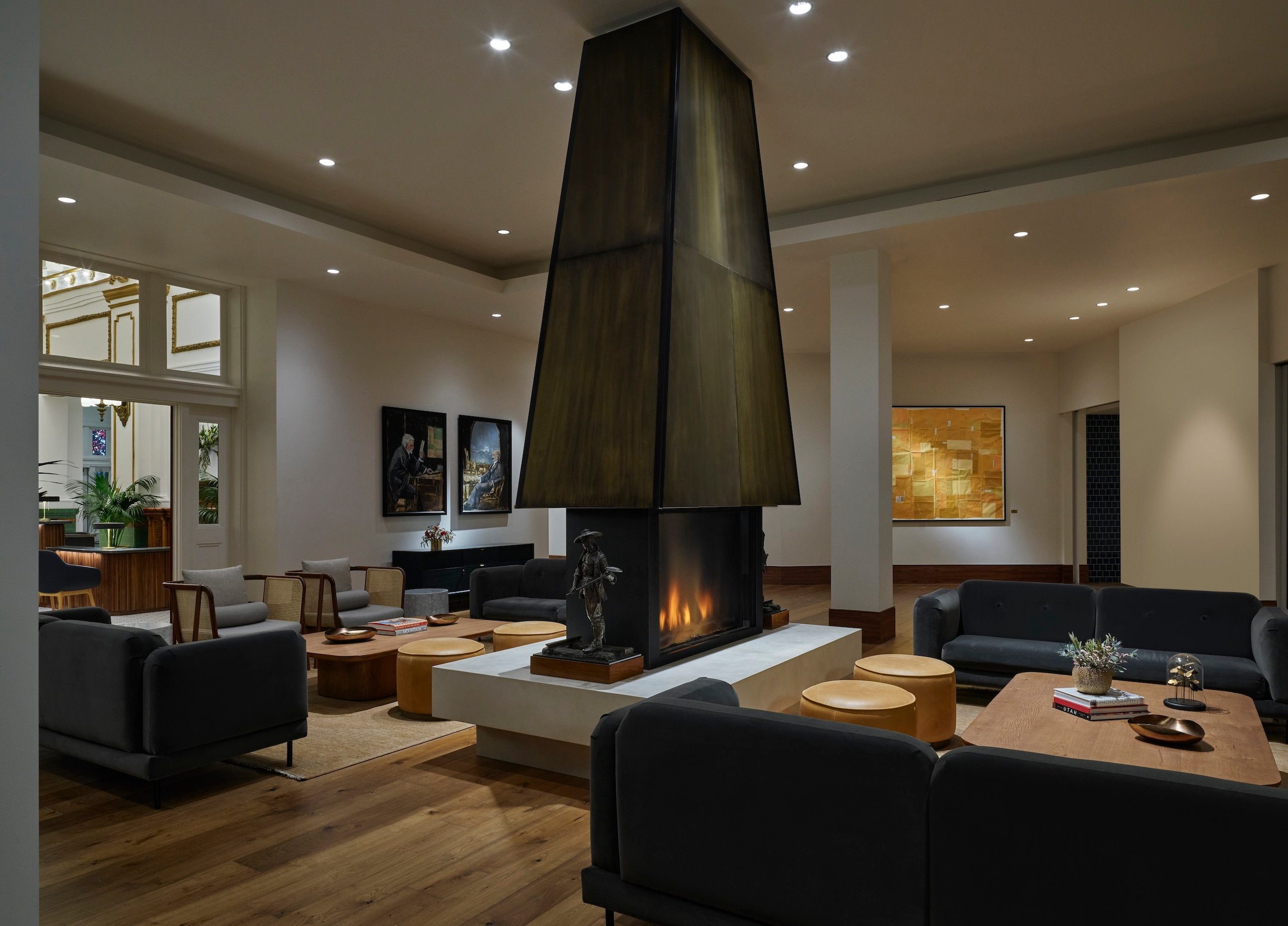 A seating area with fireplace at Asher Adams Hotel, Salt Lake City