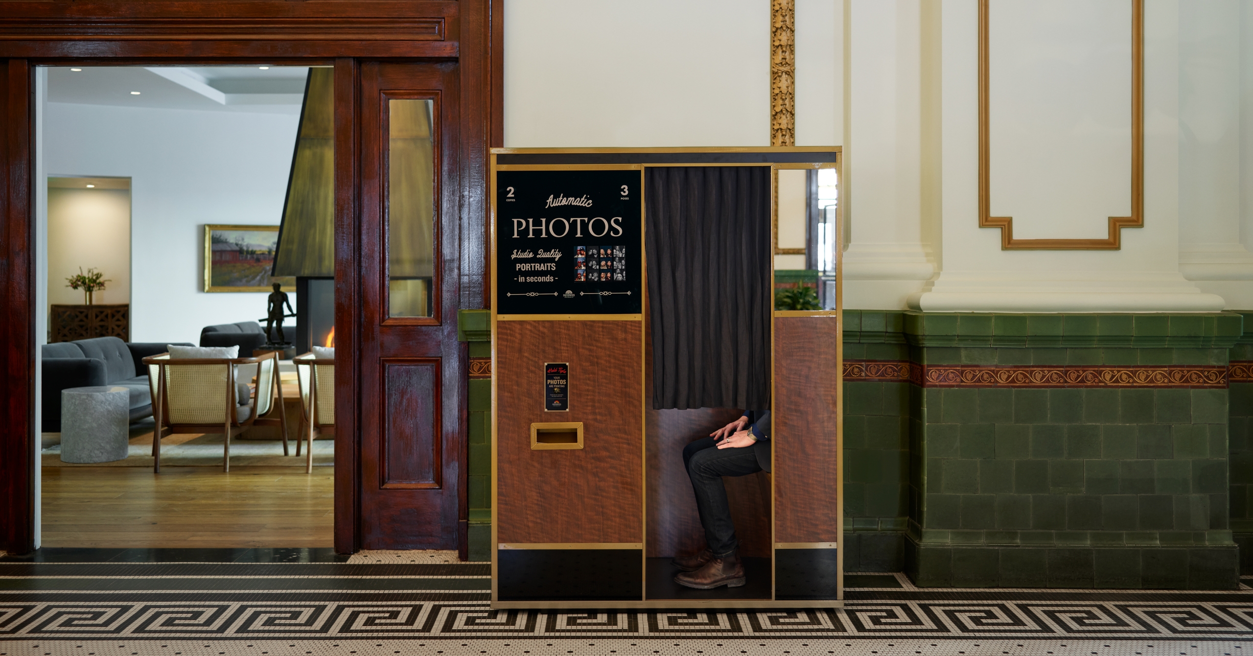 A photo booth in the lobby of Asher Adams Hotel, Salt Lake City