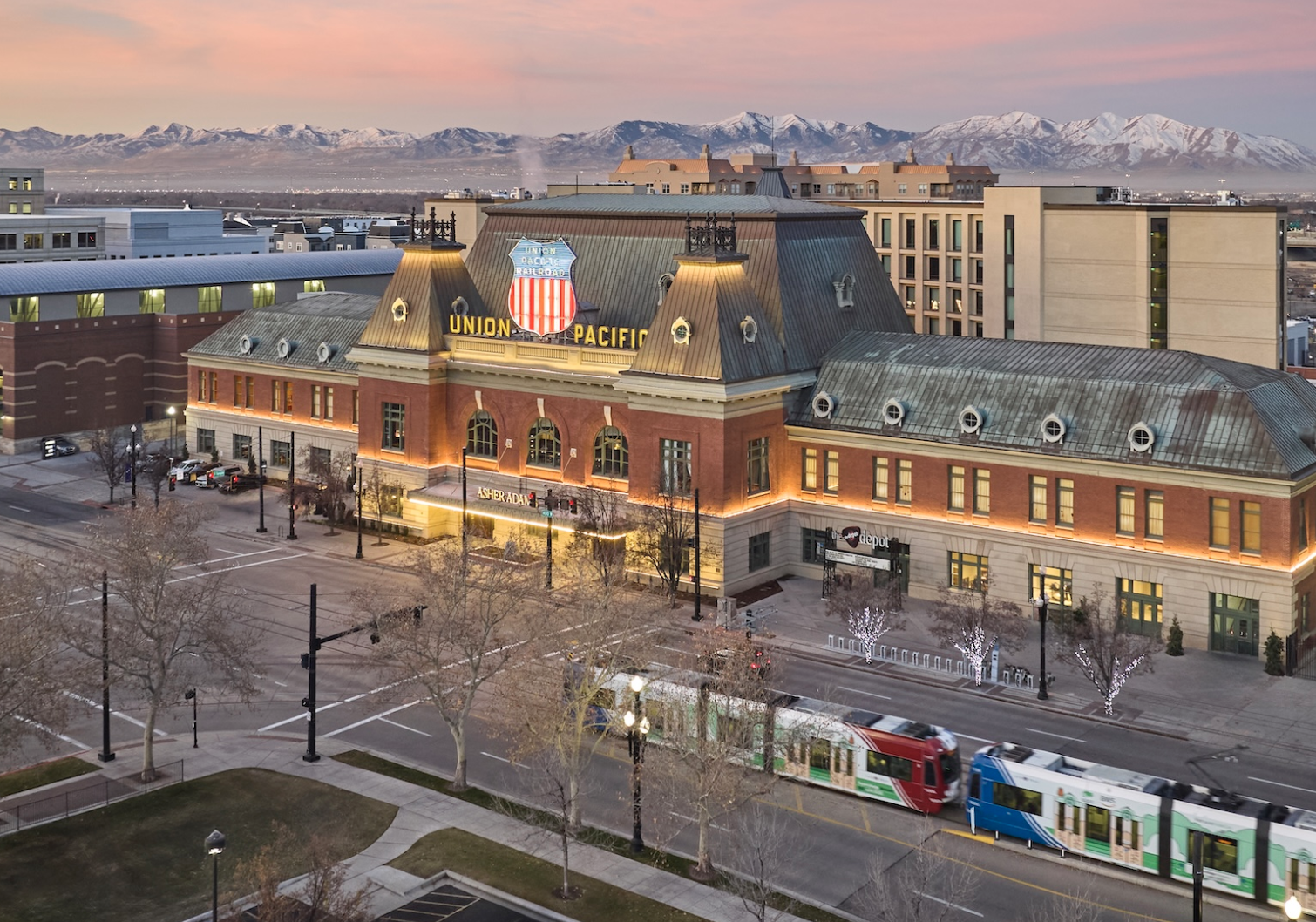 The exterior of the Asher Adams Hotel in the Union Pacific building, Salt Lake City